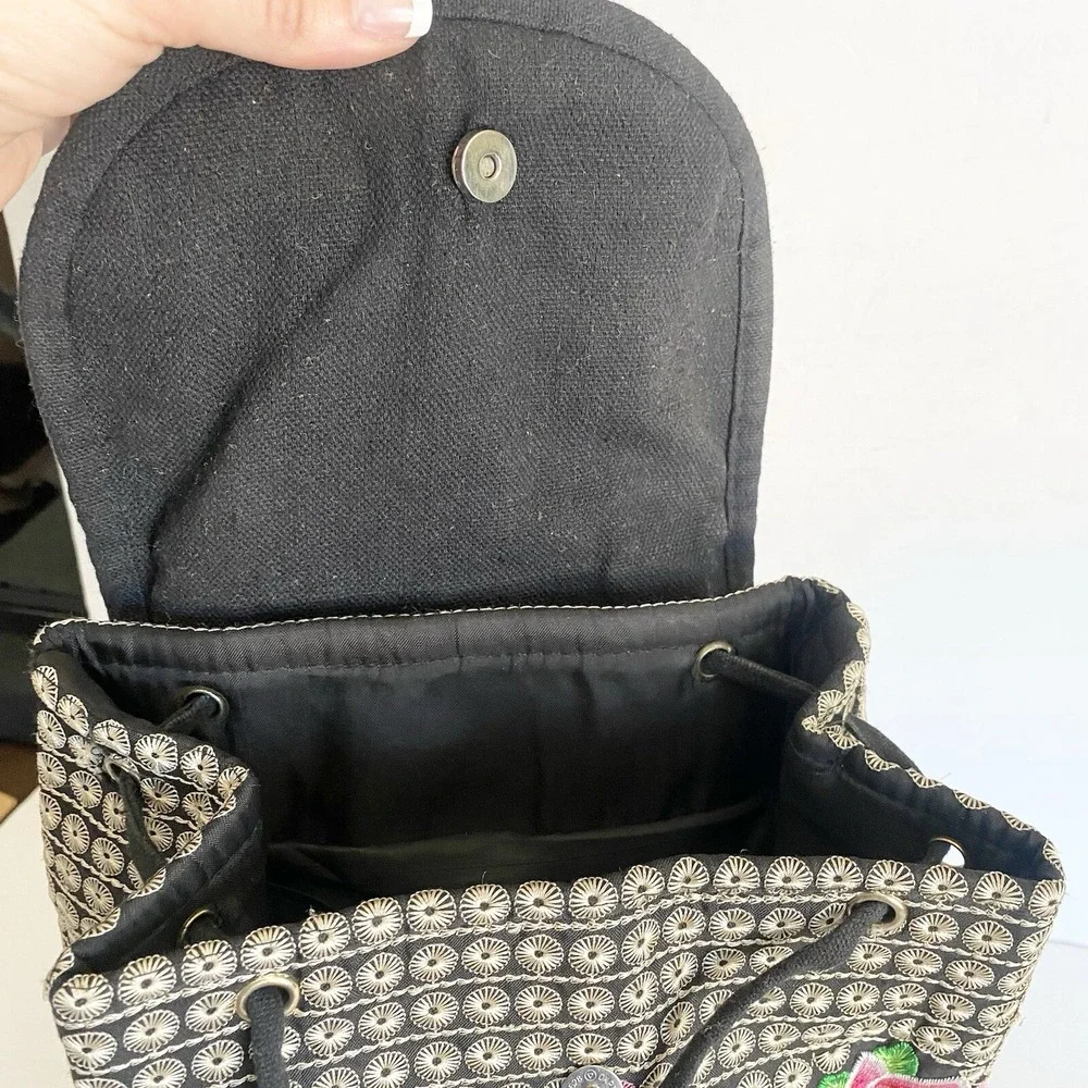 Unbranded Backpack Womens Medium Floral Rose Embroidered Boho‎ Black Excellent